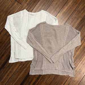 Set of 2 American Eagle Sweaters Cream Brown Small Cable